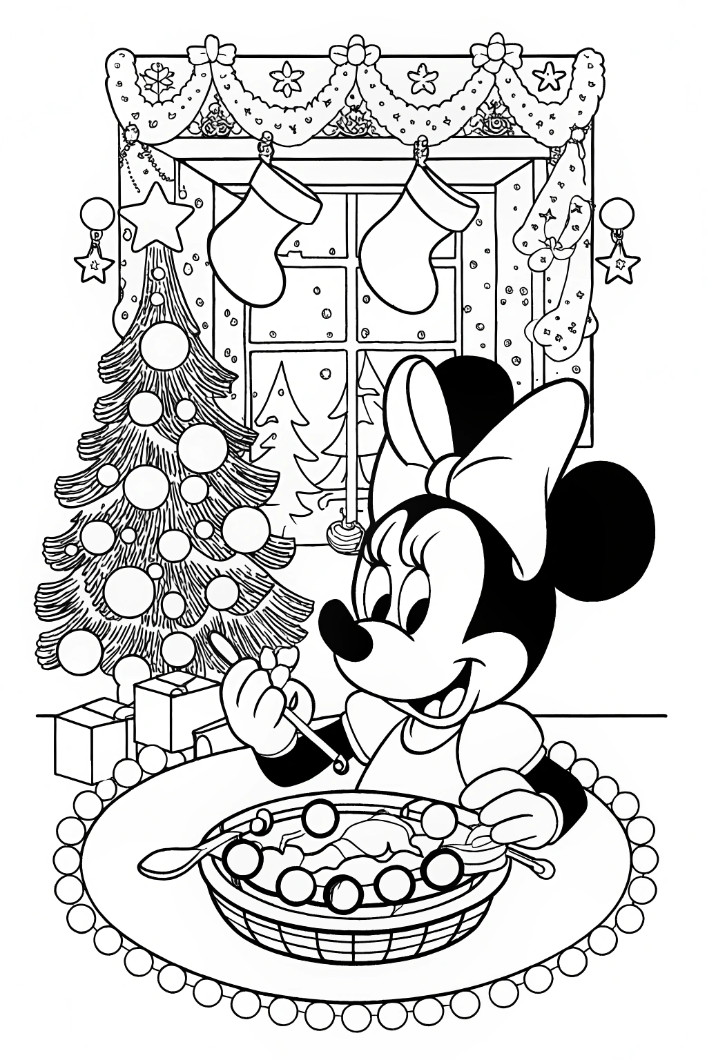 Minnie Mouse’s Christmas Crafting Corner Coloring Page