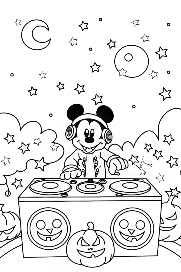 Mickey Mouse Halloween DJ Coloring Page coloring pages