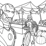 Avengers at the Galactic Market Coloring Page