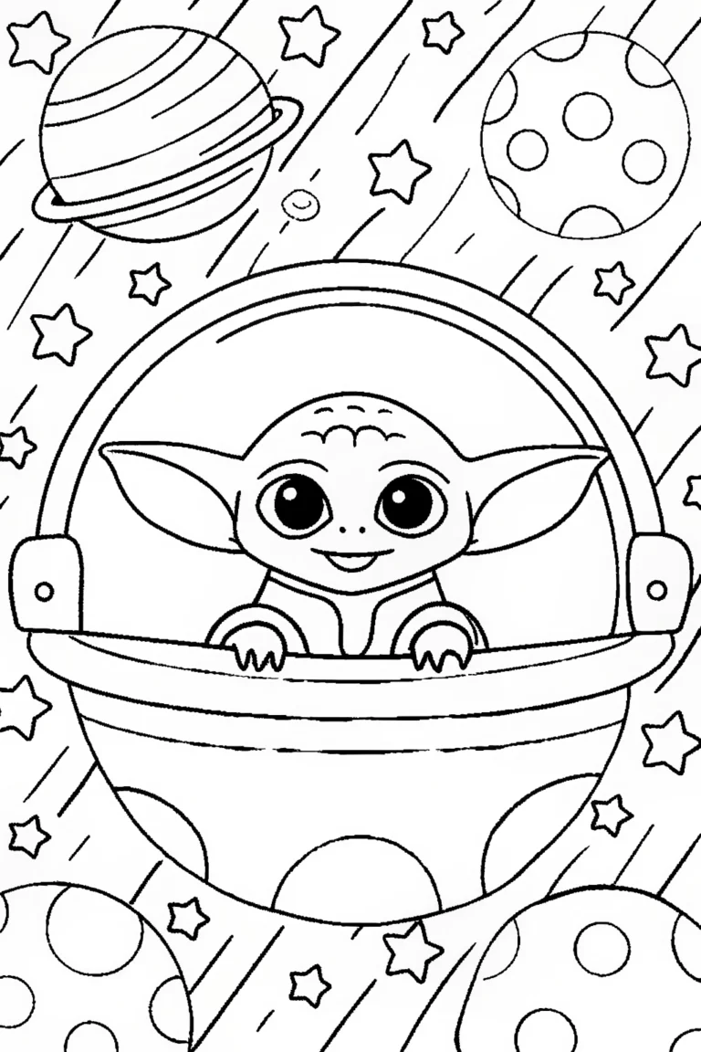 Baby Yoda’s Dreamy Starship Adventure Coloring Page coloring pages