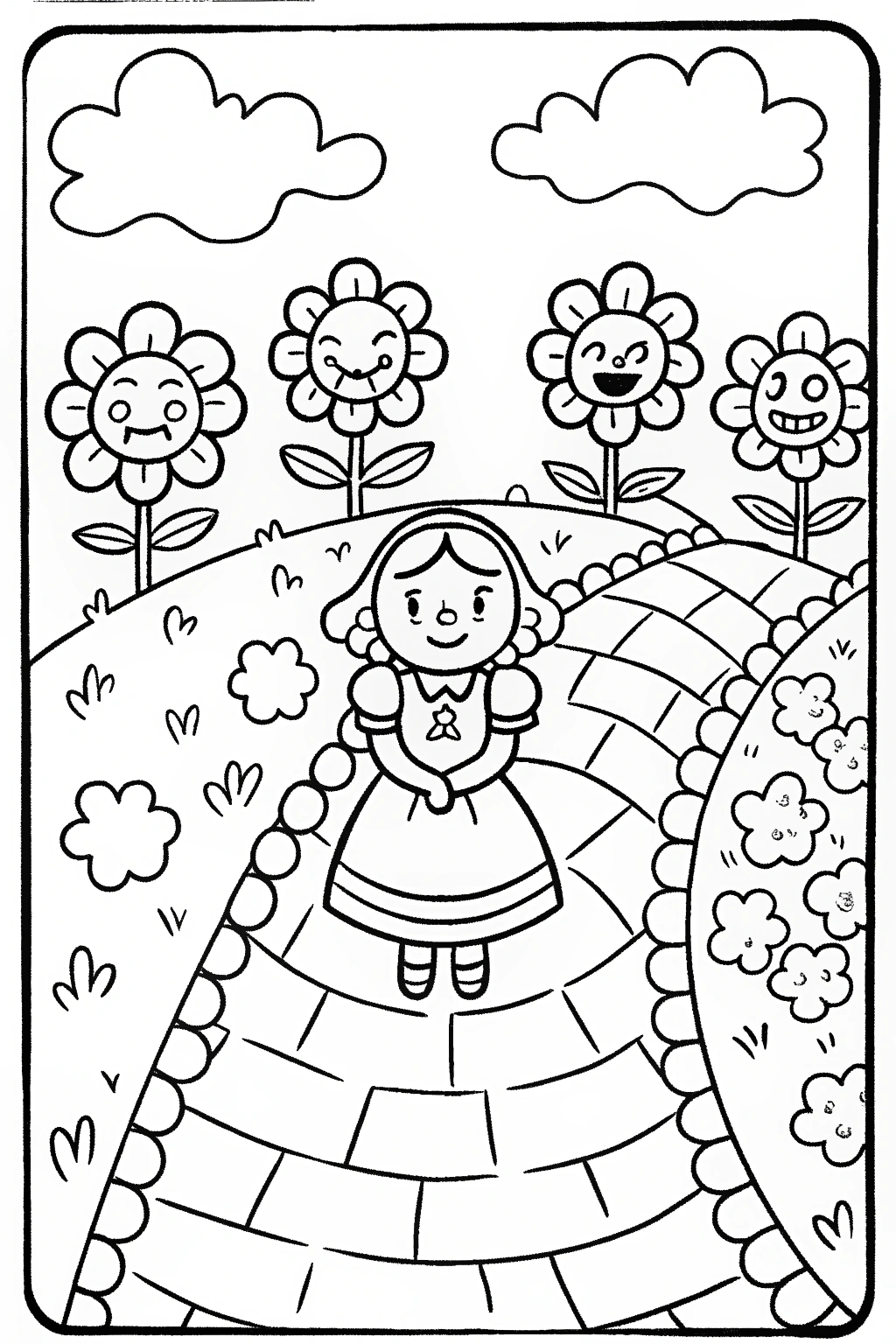 Alice in the Enchanted Talking Garden Coloring Page