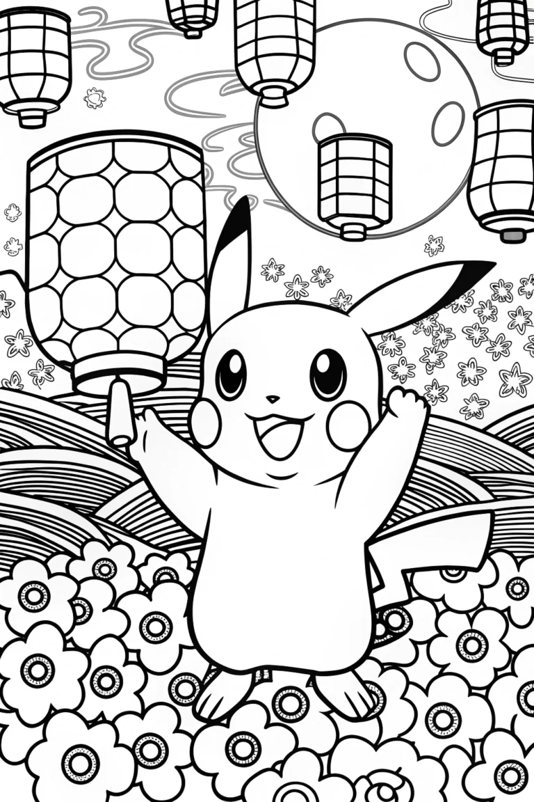 Pikachu’s Magical Lantern Festival Coloring Page coloring pages