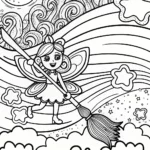 The Enchanted Fairy Paints the Sky Coloring Page
