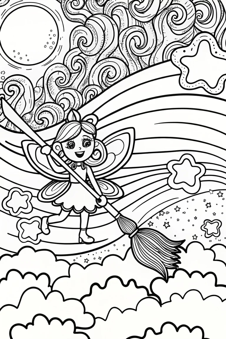 The Enchanted Fairy Paints the Sky Coloring Page coloring pages