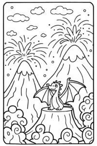 A coloring page of Charizard’s Volcano Adventure Coloring Page