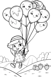 A coloring page of Strawberry Shortcake’s Berry Balloon Adventure Coloring Page