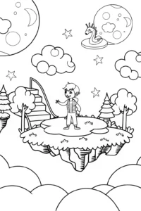 A coloring page of Miles Morales in the Dreamy City Coloring Page