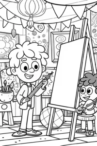 A coloring page of JJ’s Art Studio Coloring Page