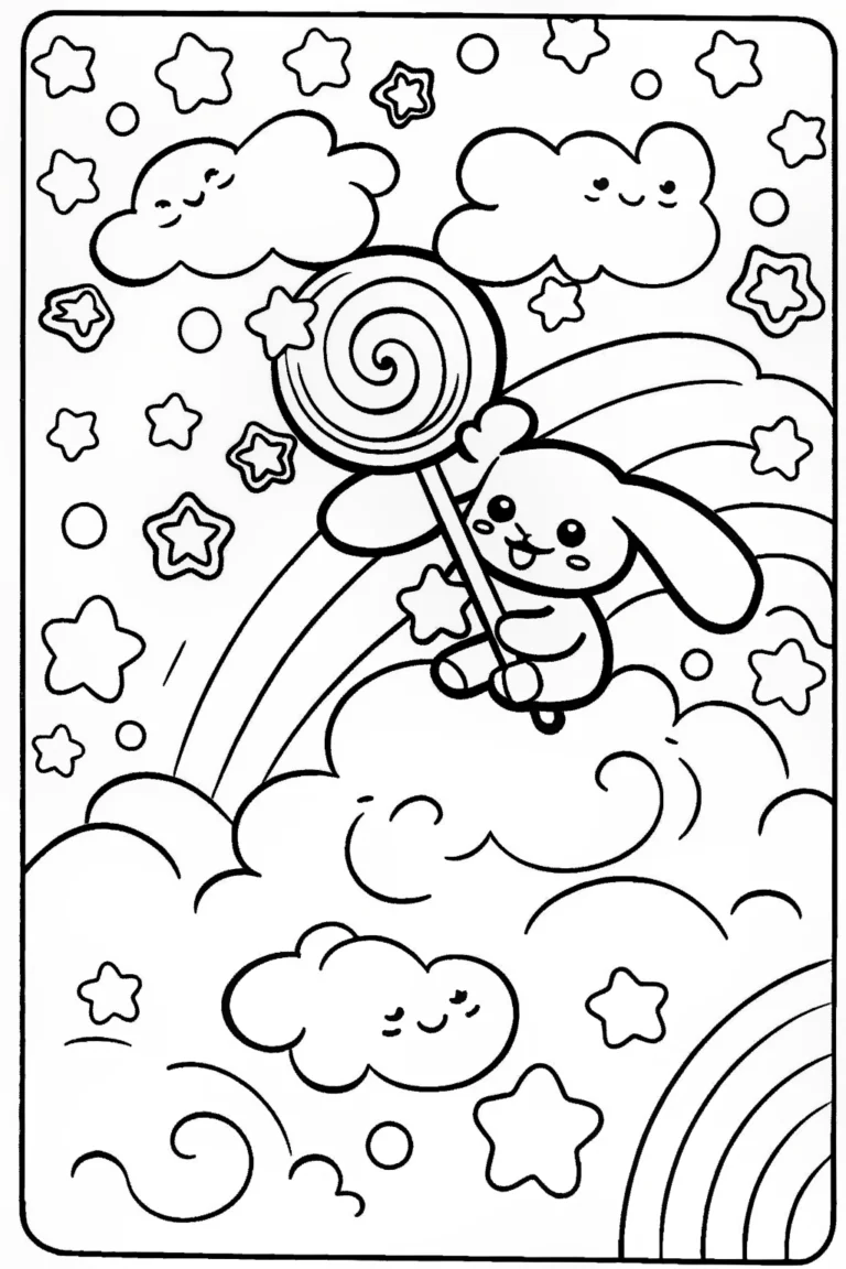 Cinnamoroll’s Dreamy Cloud Adventure Coloring Page coloring pages