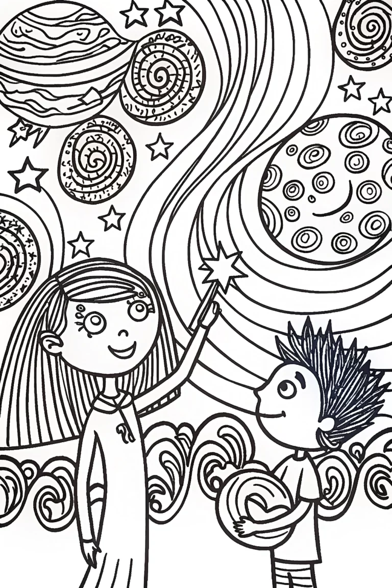 Celestial Dreamers: The Starry Artists Coloring Page coloring pages