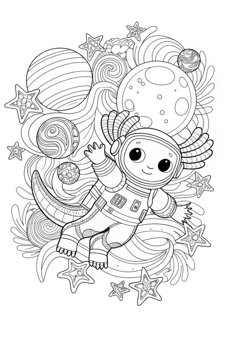 Axolotl in the Enchanted Forest Coloring Page | ColorBliss