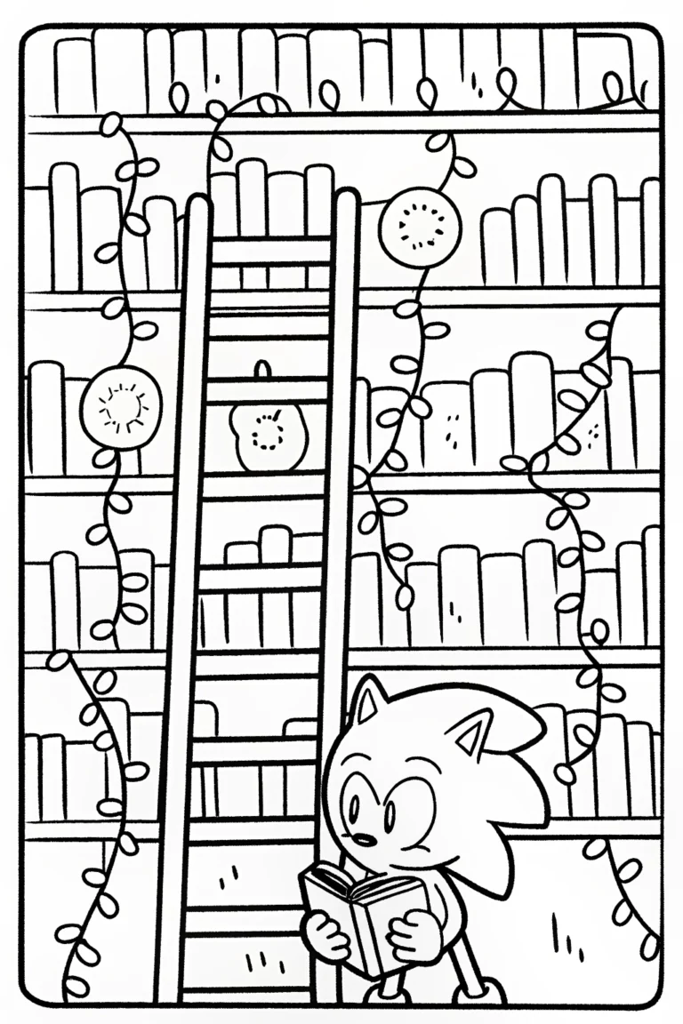 Sonic the Hedgehog in an Enchanted Library Coloring Page coloring pages