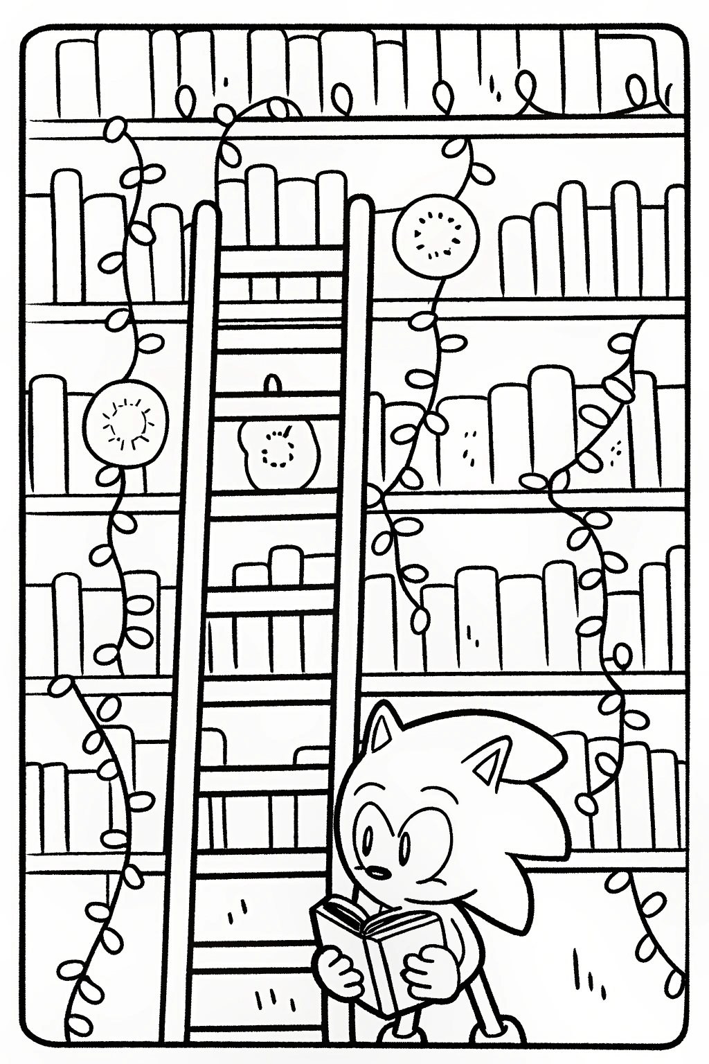 Sonic the Hedgehog in an Enchanted Library Coloring Page