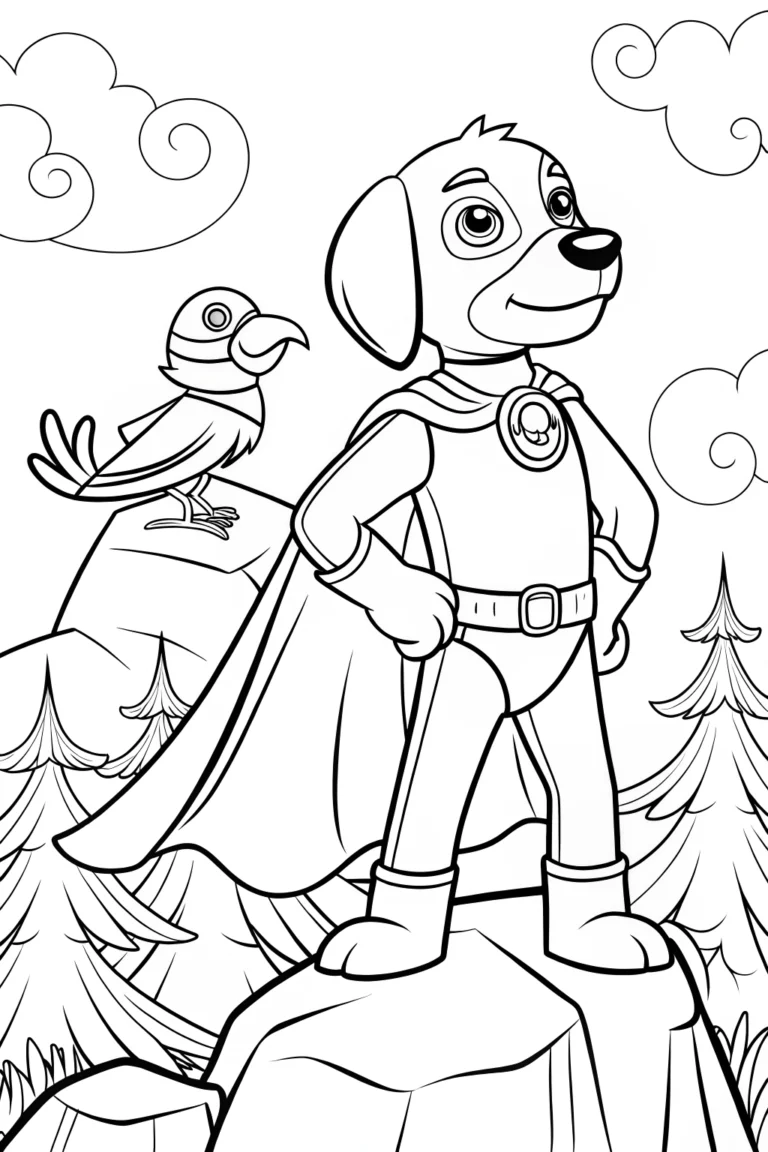 Heroic Dog and Parrot Superhero Coloring Page coloring pages
