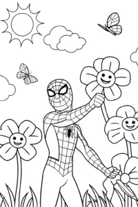 A coloring page of Miles Morales in the Technicolor Garden Coloring Page