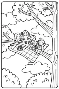 A coloring page of Rainbow High Adventure: Treetop Picnic Coloring Page