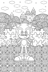 A coloring page of Sonic’s Puzzle Adventure Coloring Page