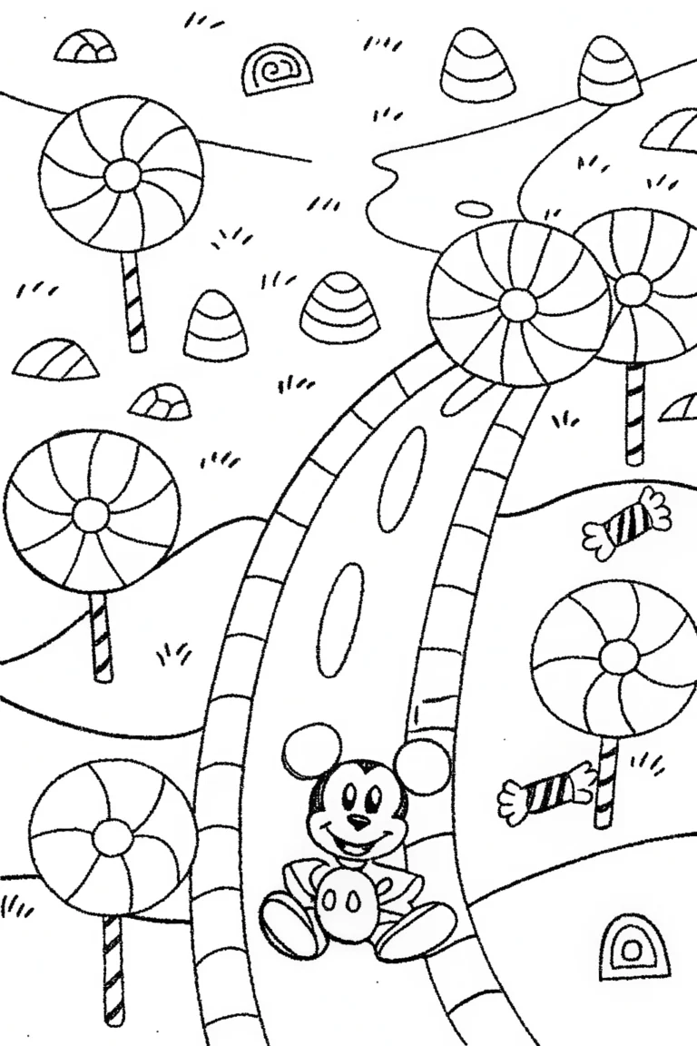 Mickey Mouse’s Adventure in Candy Land Coloring Page coloring pages