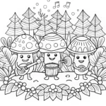 The Musical Mushroom Ensemble Coloring Page