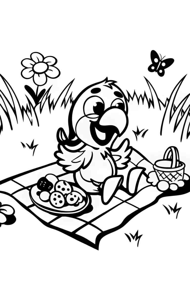 The Playful Parrot’s Picnic Coloring Page coloring pages