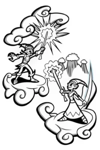 A coloring page of Epic League of Legends Duel Coloring Page