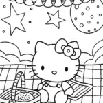 Hello Kitty’s Starry Night Picnic Coloring Page