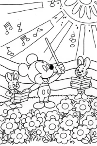 A coloring page of Mickey Mouse’s Magical Music Festival Coloring Page