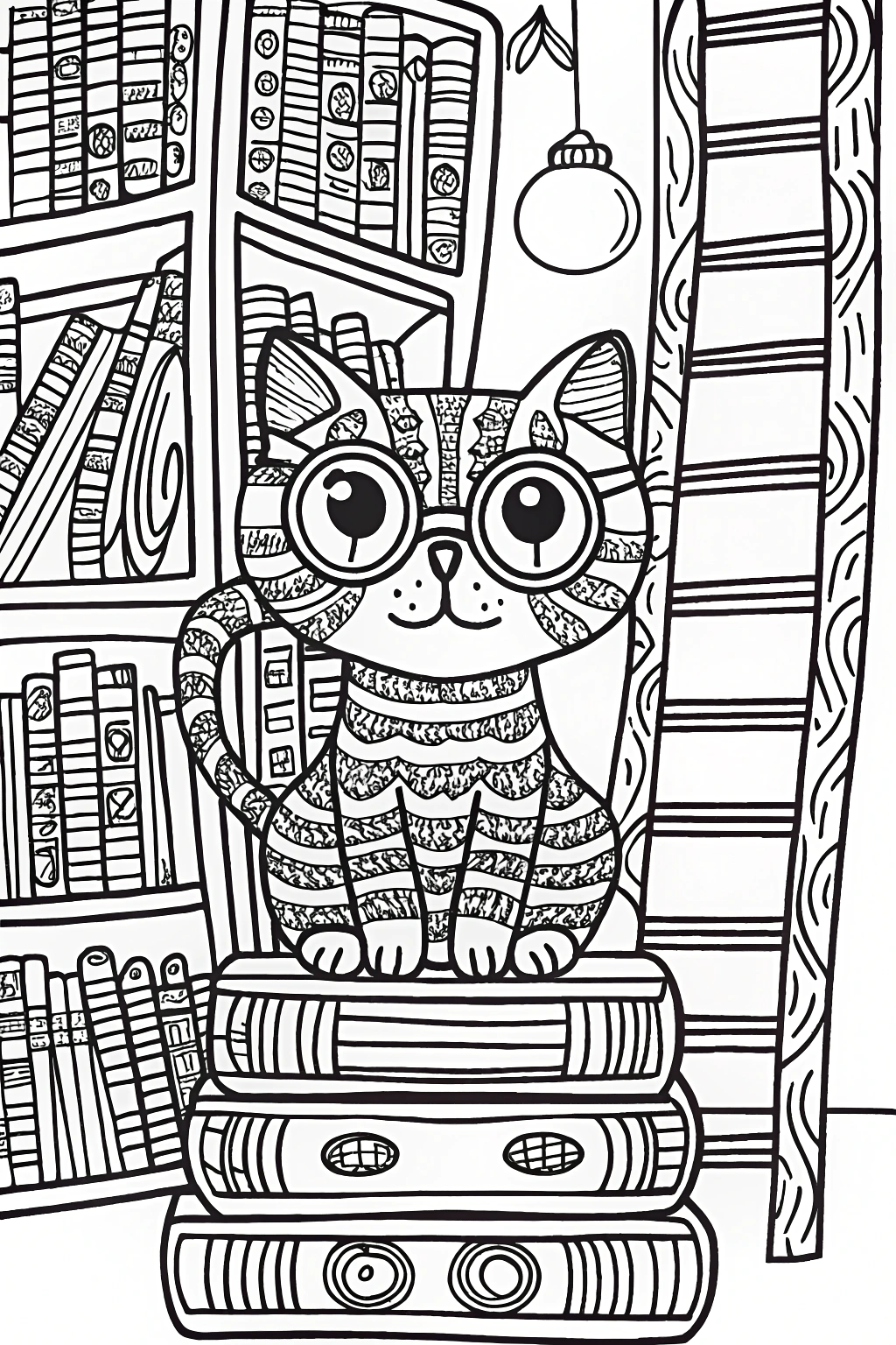 Page the Cat in the Enchanted Library Coloring Page