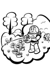 A coloring page of Buzz Lightyear’s Garden Coloring Page