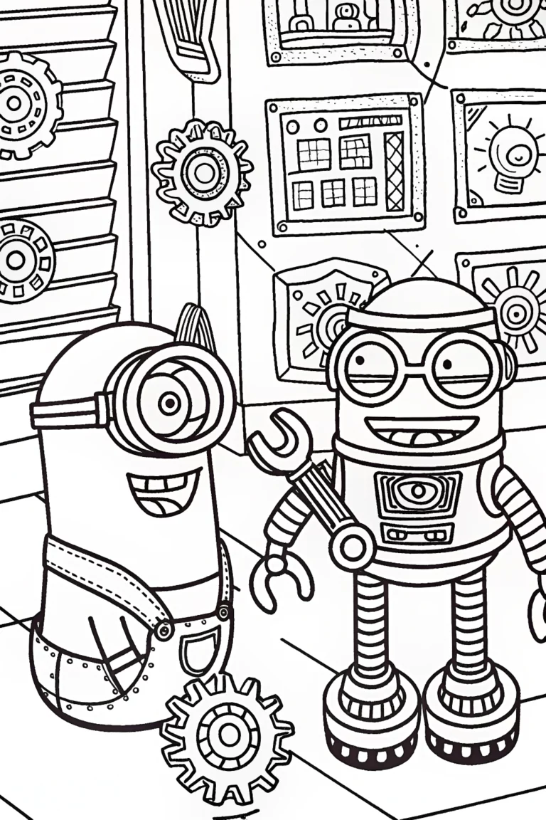 Minion’s Quirky Robot Workshop Coloring Page coloring pages