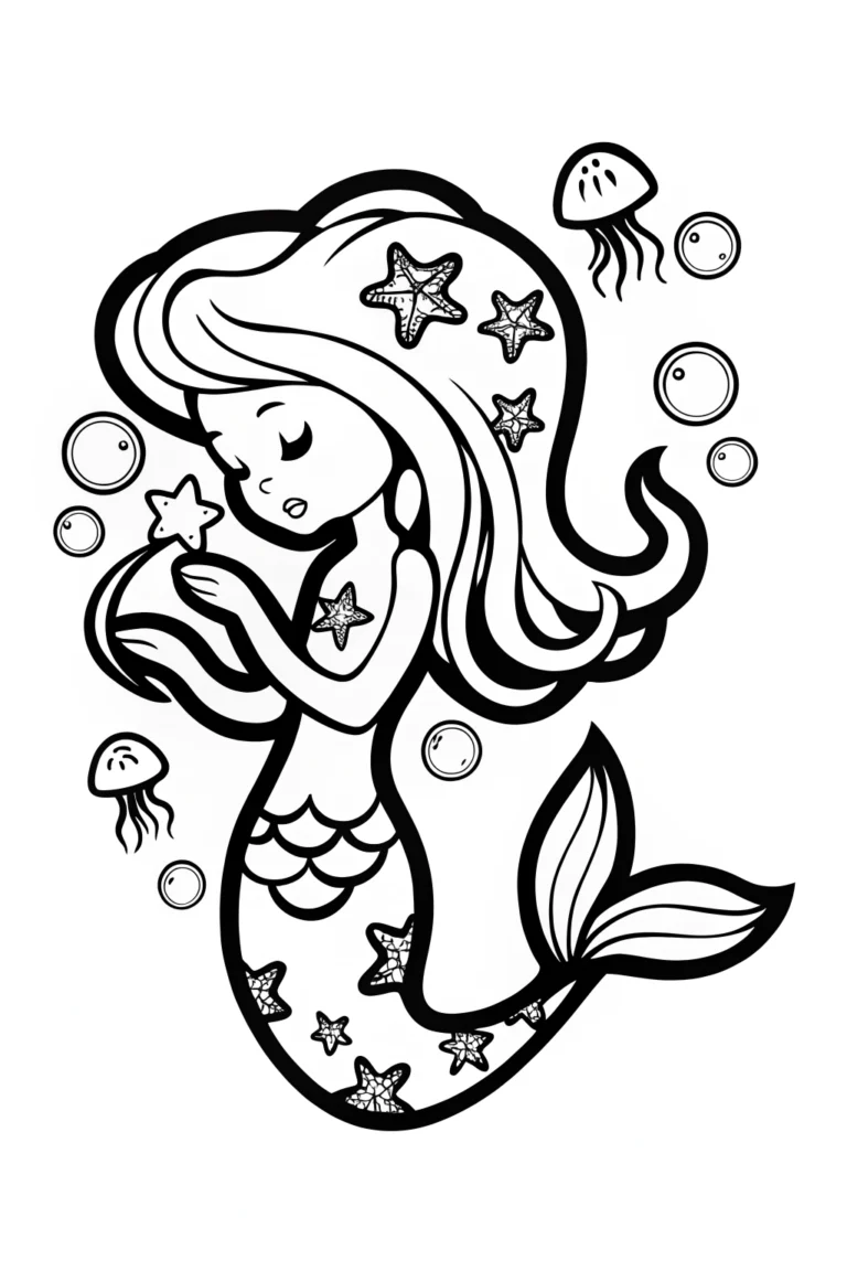 The Mermaid’s Cosmic Wish Coloring Page coloring pages