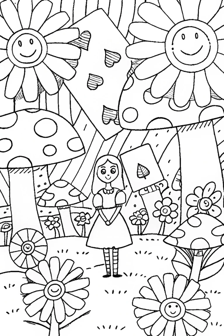 Alice’s Curious Card Garden Coloring Page coloring pages