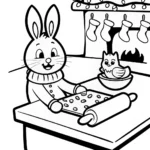 Holiday Helpers in the Snowy Kitchen Coloring Page
