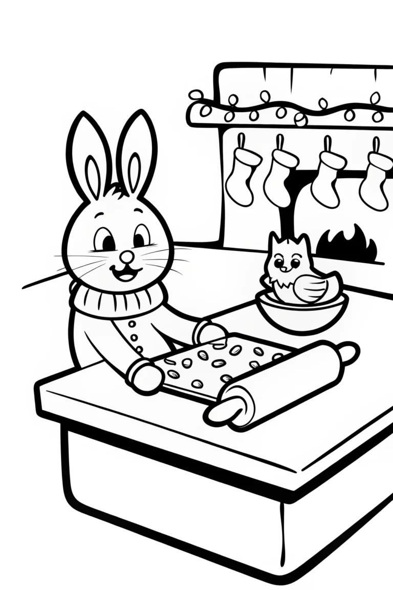 Holiday Helpers in the Snowy Kitchen Coloring Page coloring pages