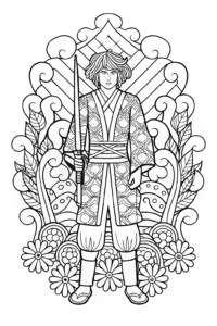 A coloring page of Demon Slayer and Elemental Spirits Coloring Page