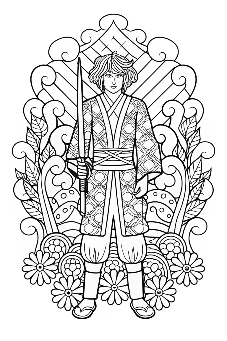 Demon Slayer and Elemental Spirits Coloring Page coloring pages