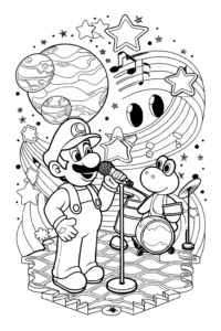 A coloring page of Luigi’s Cosmic Karaoke Night Coloring Page