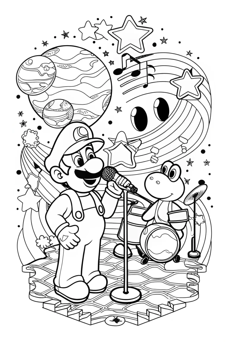 Luigi’s Cosmic Karaoke Night Coloring Page coloring pages