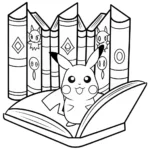 Pikachu’s Adventure in the Enchanted Library Coloring Page