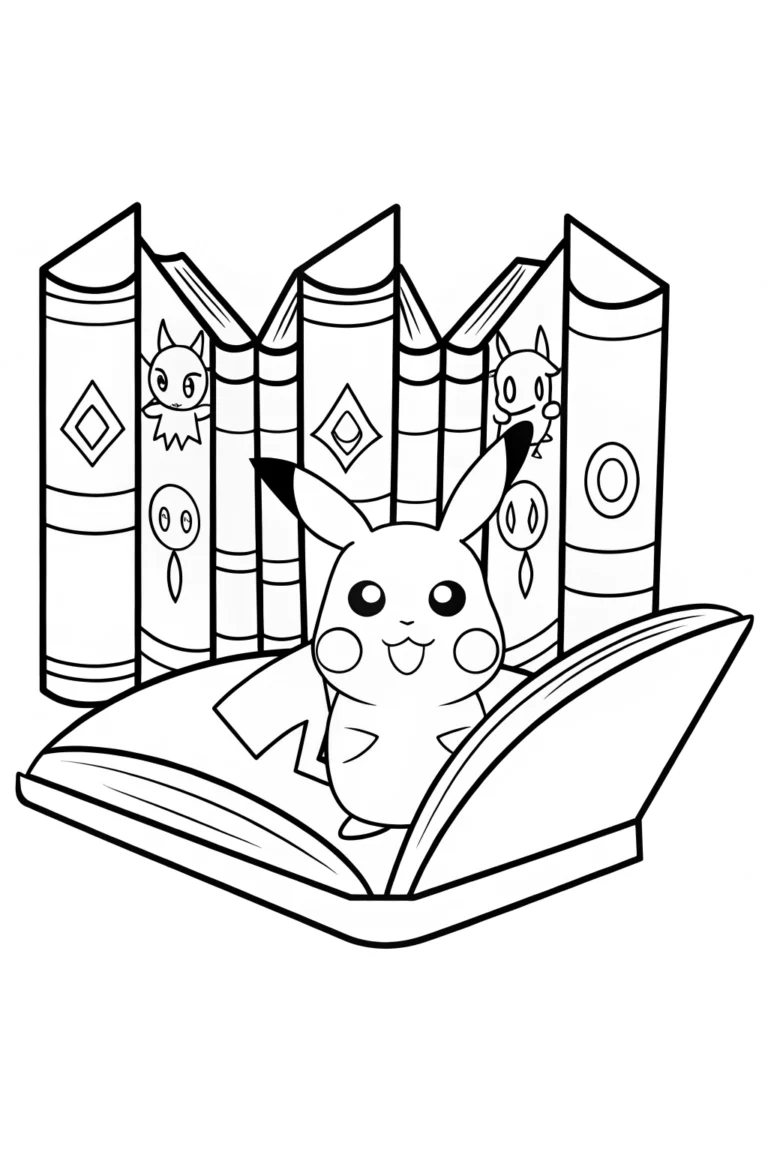 Pikachu’s Adventure in the Enchanted Library Coloring Page coloring pages