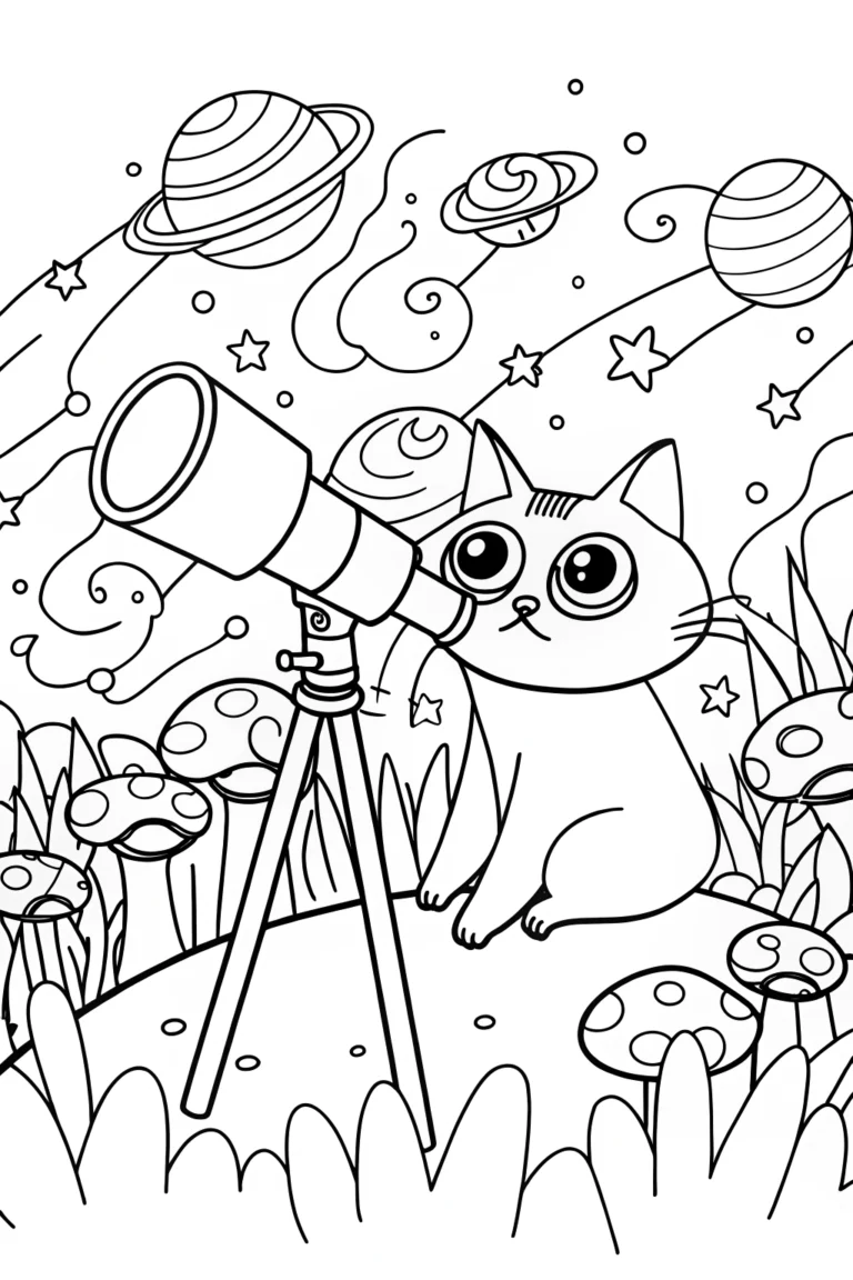 Cosmo the Cat Astronomer Coloring Page coloring pages