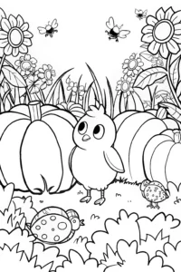 A coloring page of Chick’s Garden Adventure Coloring Page