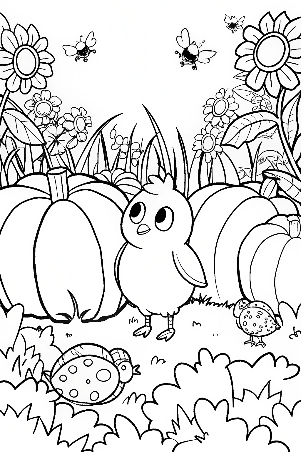 Chick’s Garden Adventure Coloring Page