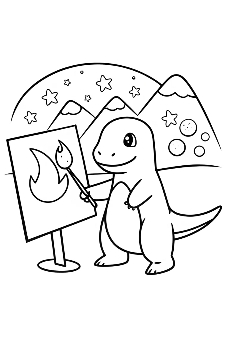 Charmander’s Painting Adventure Coloring Page coloring pages