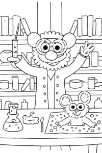 A coloring page of Huggy Wuggy’s Silly Science Experiment Coloring Page