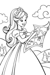 A coloring page of The Princess and the Enchanted Map Coloring Page
