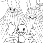 Charmander’s Volcano Adventure Coloring Page