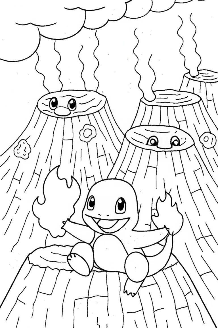 Charmander’s Volcano Adventure Coloring Page coloring pages