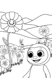 A coloring page of Huggy Wuggy’s Poppy Garden Adventure Coloring Page