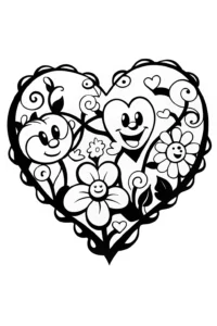 A coloring page of Heart Garden Fantasy Coloring Page